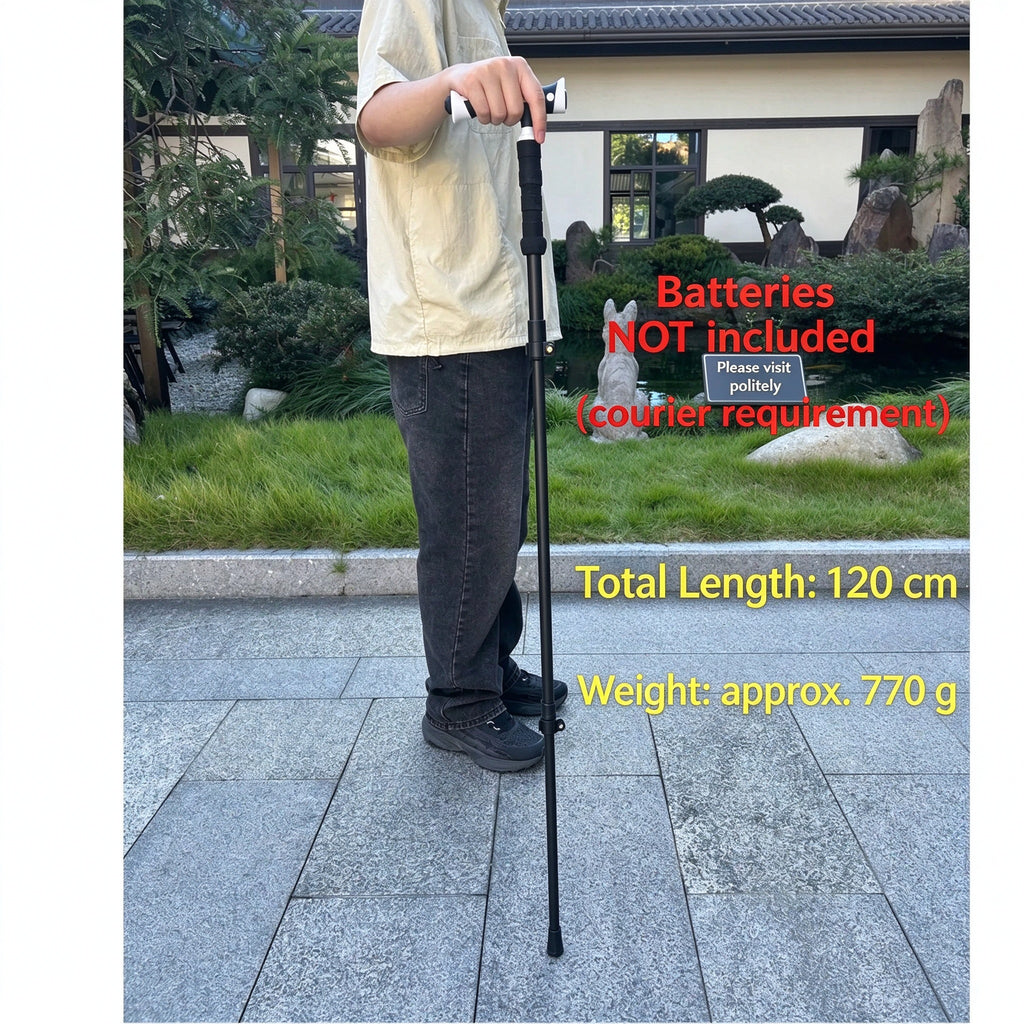 Multi-Function LED Hiking Staff – Telescopic Walking Cane with Light & Four-Sided Anti-Slip Design