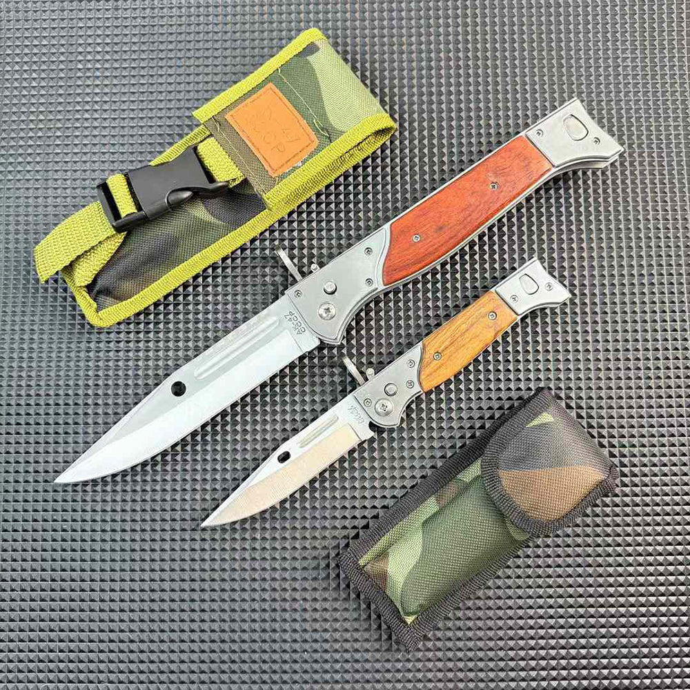 Tactical AK‑47 Bayonet Style Folding Pocket Knife Wood Handle EDC Camping Collection Knife