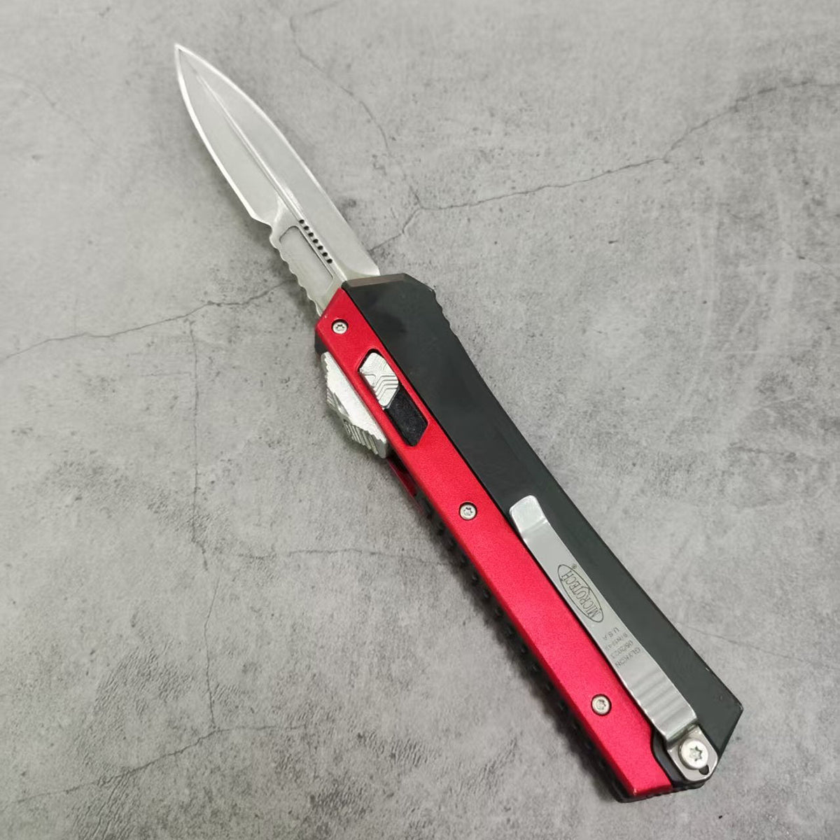 Tri-Side X-Button Auto Fidget Taschenmesser, Premium D2 Doppelklinge TC4 Titanlegierung Clip Nylonscheide für EDC Harteinsatz Sammlung