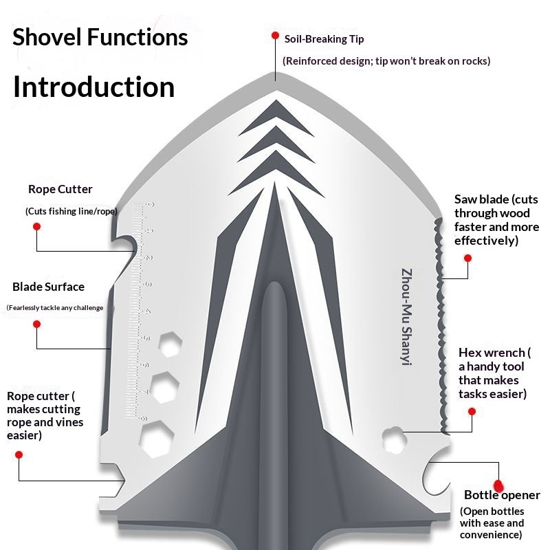 Outdoor multifunctional thickened upgraded j-22 steel shovel fishing folding self-defense shovel military shovel