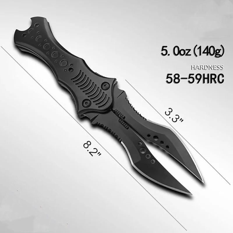 8.2" Unique Cool Double Blade Pocket Knife EDC Hiking Tools