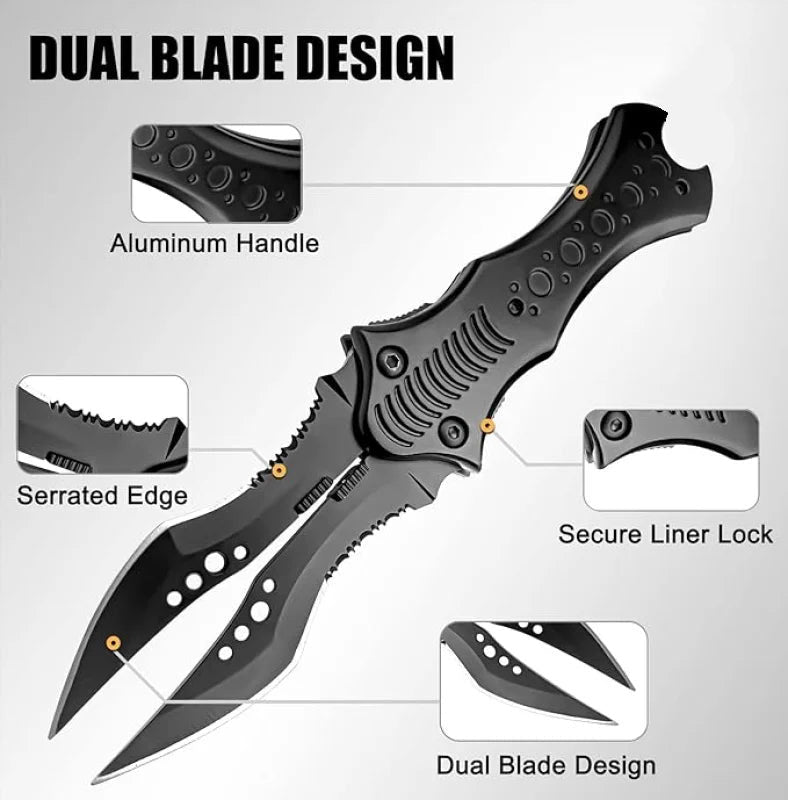 8.2" Unique Cool Double Blade Pocket Knife EDC Hiking Tools