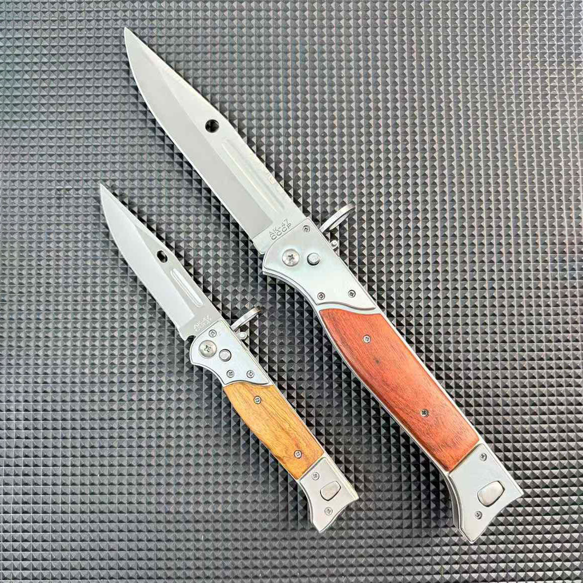 Tactical AK‑47 Bayonet Style Folding Pocket Knife Wood Handle EDC Camping Collection Knife