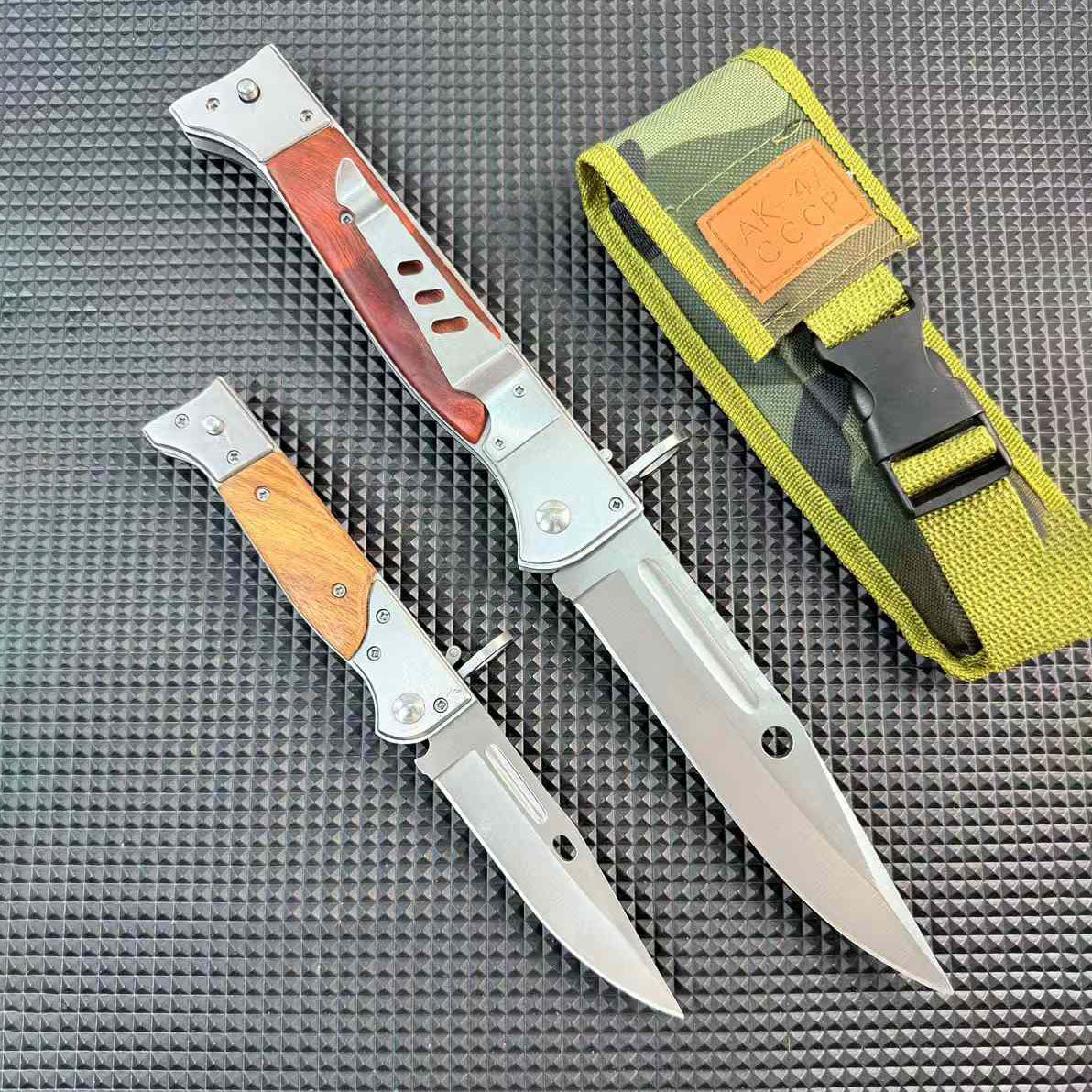 Tactical AK‑47 Bayonet Style Folding Pocket Knife Wood Handle EDC Camping Collection Knife