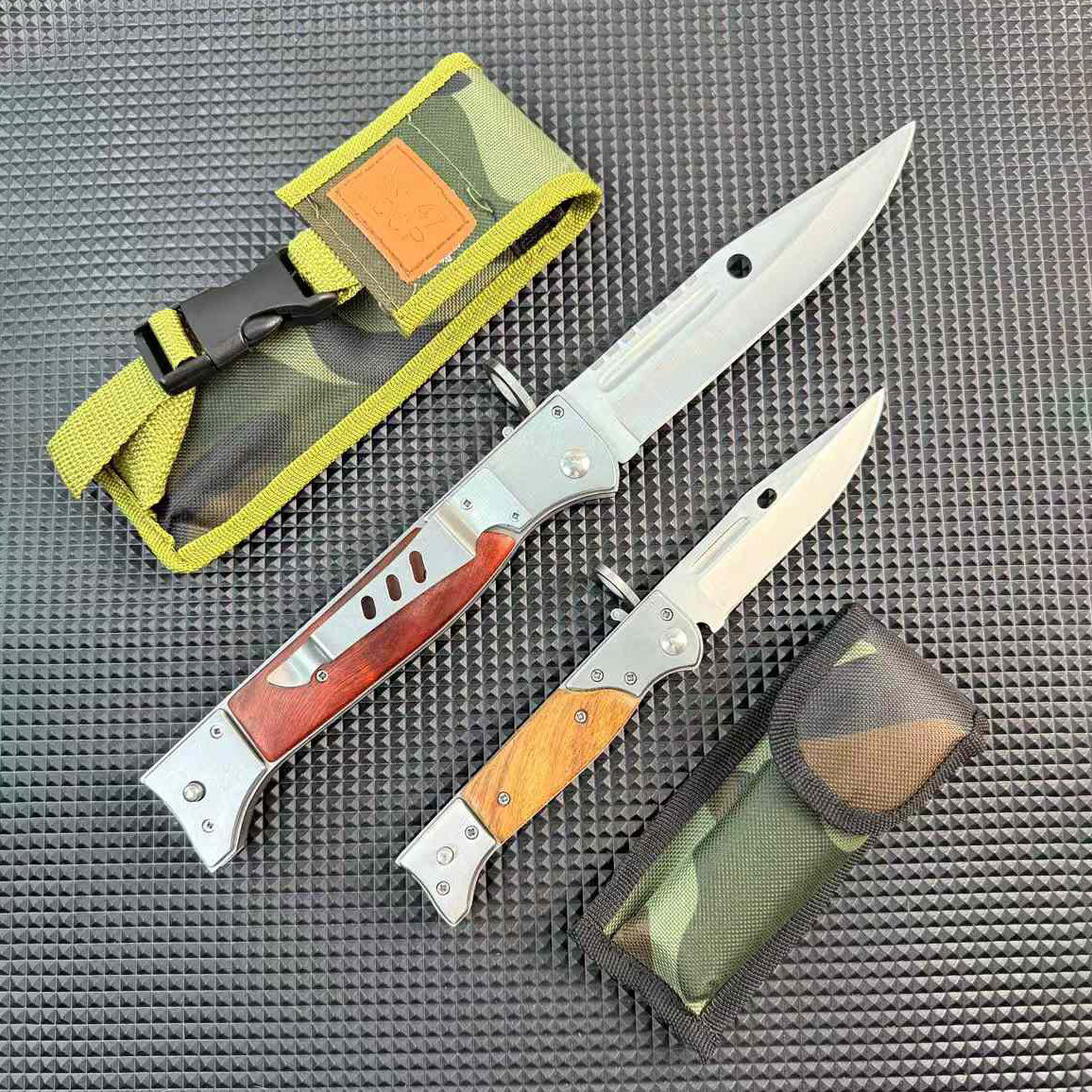 Tactical AK‑47 Bayonet Style Folding Pocket Knife Wood Handle EDC Camping Collection Knife