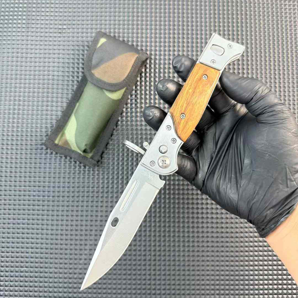 Tactical AK‑47 Bayonet Style Folding Pocket Knife Wood Handle EDC Camping Collection Knife