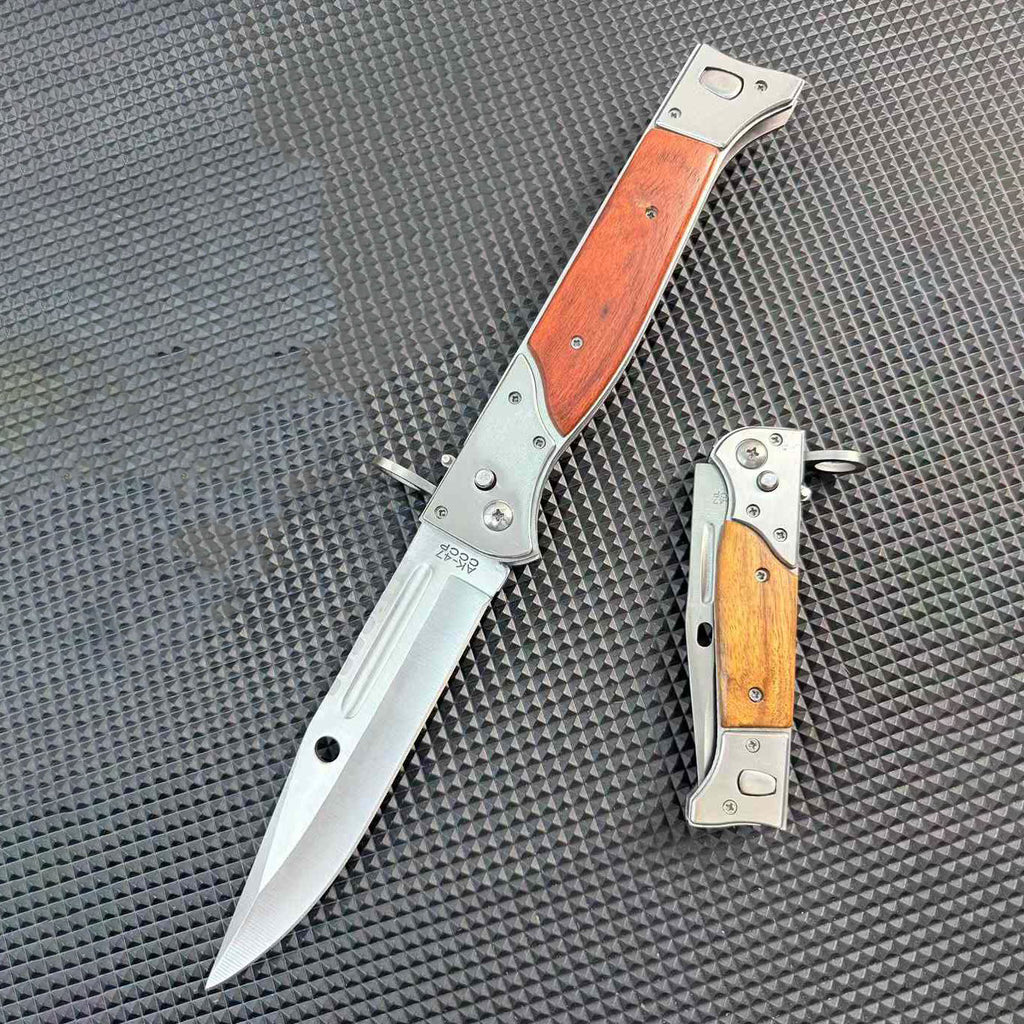 Tactical AK‑47 Bayonet Style Folding Pocket Knife Wood Handle EDC Camping Collection Knife