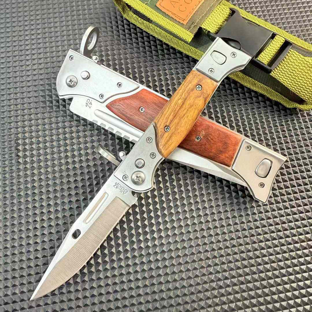 Tactical AK‑47 Bayonet Style Folding Pocket Knife Wood Handle EDC Camping Collection Knife