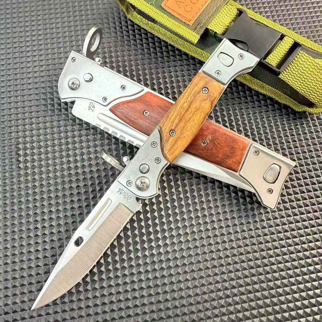Tactical AK‑47 Bayonet Style Folding Pocket Knife Wood Handle EDC Camping Collection Knife