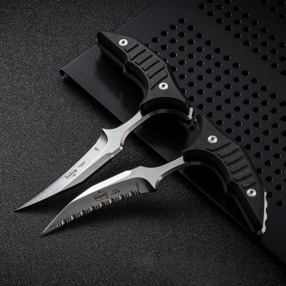 MicroTech Double bee shaped push type dagger serrated DLC blade-BK05