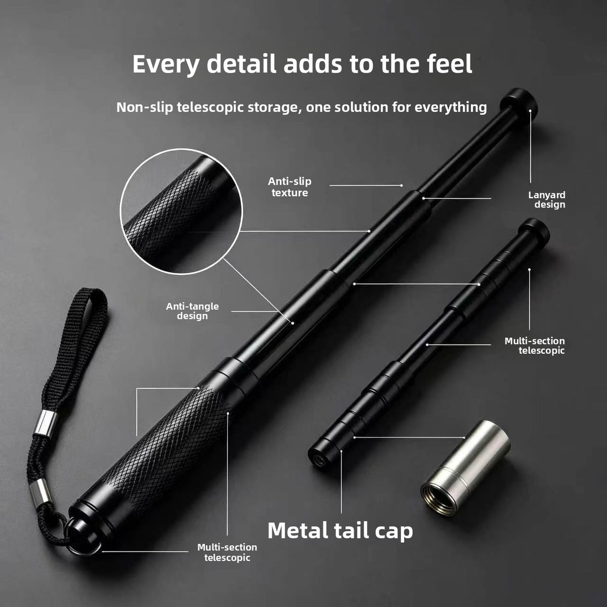 Portable 4-section telescopic baton compact, vehicle-friendly, and capable of breaking windows