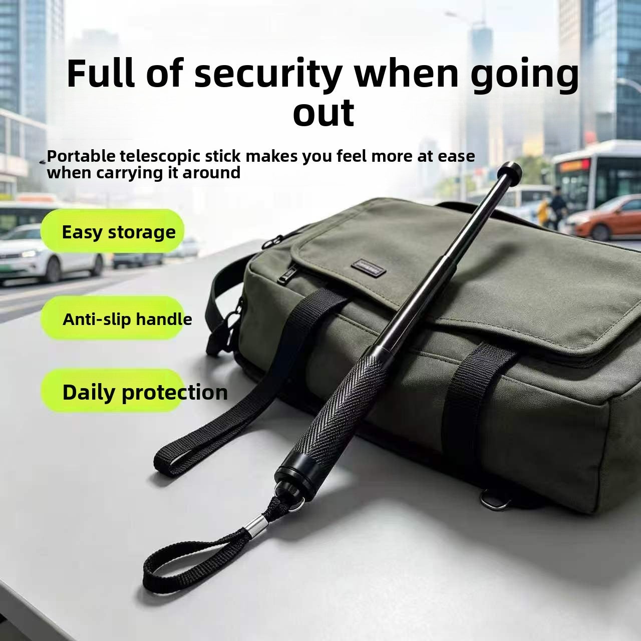 Portable 4-section telescopic baton compact, vehicle-friendly, and capable of breaking windows