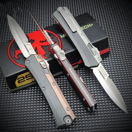 Tri-Side X-Button Auto Fidget Taschenmesser, Premium D2 Doppelklinge TC4 Titanlegierung Clip Nylonscheide für EDC Harteinsatz Sammlung
