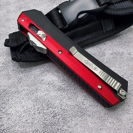 Tri-Side X-Button Auto Fidget Taschenmesser, Premium D2 Doppelklinge TC4 Titanlegierung Clip Nylonscheide für EDC Harteinsatz Sammlung