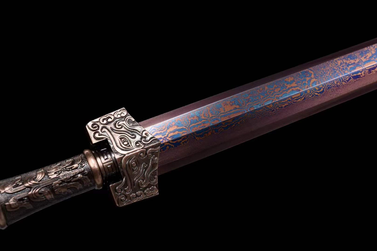 Handmade Chinese Han Dynasty Qingyun (青雲 )Sword Damascus Steel Blade baking blue