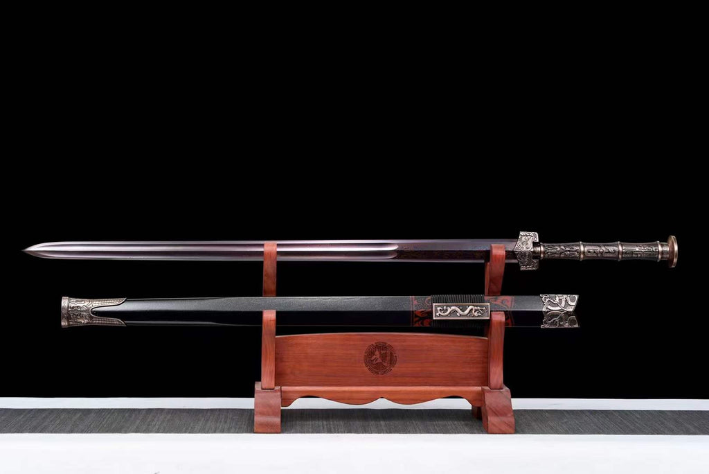 Handmade Chinese Han Dynasty Qingyun (青雲 )Sword Damascus Steel Blade baking blue