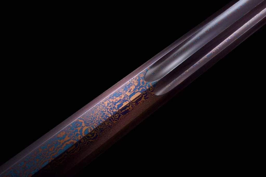 Handmade Chinese Han Dynasty Qingyun (青雲 )Sword Damascus Steel Blade baking blue