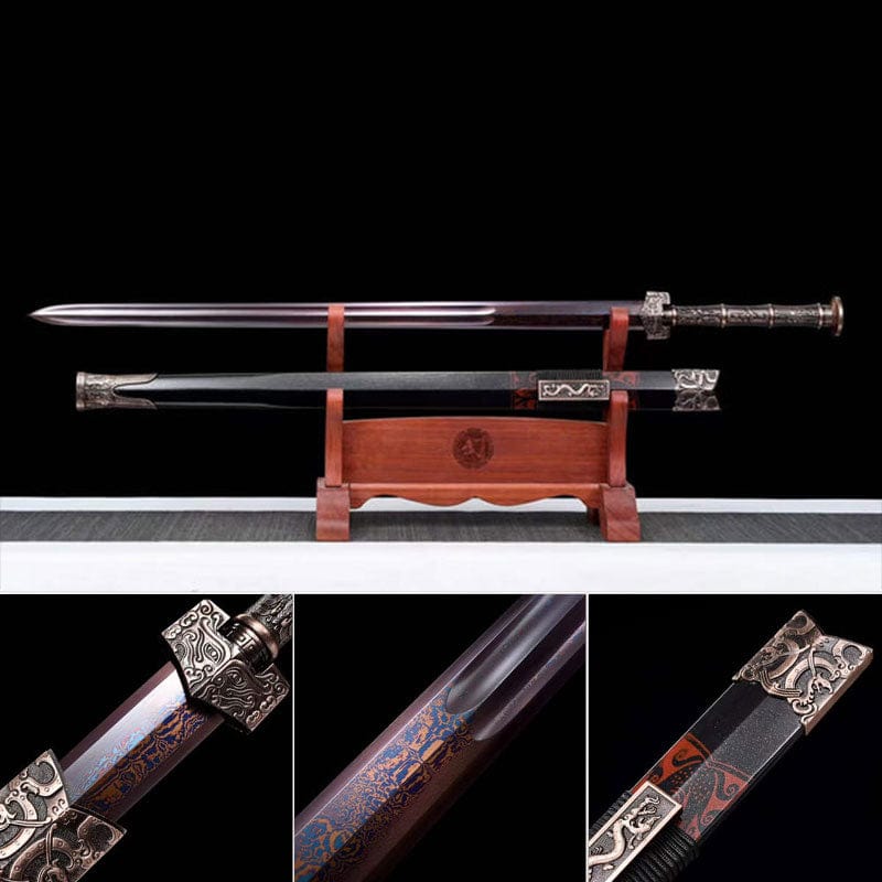 Handmade Chinese Han Dynasty Qingyun (青雲 )Sword Damascus Steel Blade baking blue